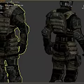 Man In Tactical Gear Full Body Front And Back Views On Black Background