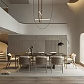 Modern Restaurant Interior Design With Wooden Dining Table And Hanging Pendant Lights