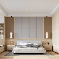 Modern Bedroom Interior With Wooden Panels Bed White Bedding Nightstands And Wooden Flooring