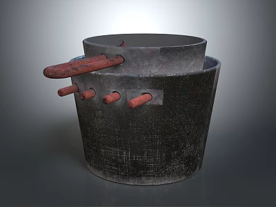Durable Black Metal Bucket With Long Handles And Riveted Structure For Daily Use 3d model