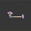 Cute Mushroom Character With Pink Cap And Small Blue Creatures In Playful Scene