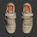 Beige Casual Sneakers With Velcro Straps And Orange Accents For Daily Wear