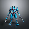 Blue Mechanical Wolf Like Creature With Sci Fi Design And Weapons