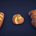 Assorted Fresh Breads With Sesame Seeds Braided Design Long Loaf And Round Shapes