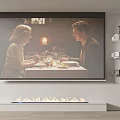 Projection Monitoring System with Large Screen Display Wall Mounted Security Cameras and Indoor Fireplace