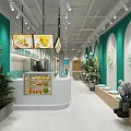 Modern Milk Tea Shop Interior With Teal Walls Arched Designs Green Plants And Fruit
