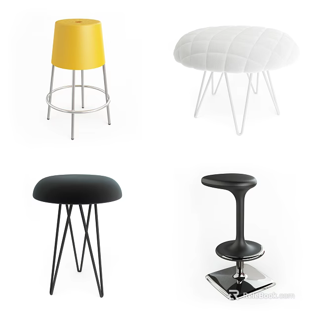 Modern Bar Stools with Diverse Designs and Multiple Colors for Kitchen Spaces 3d model