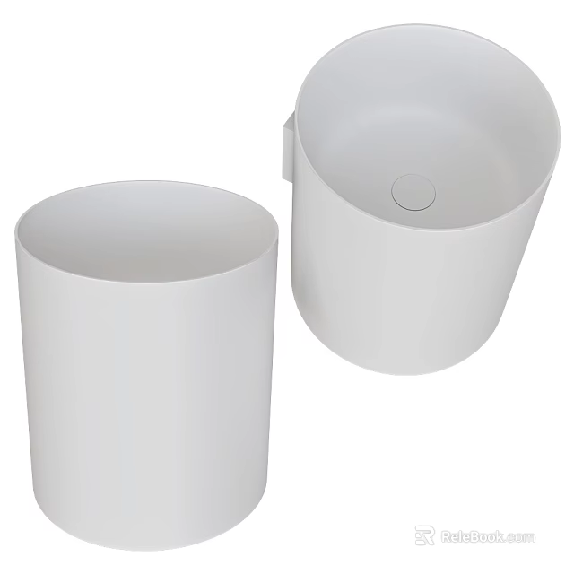 Modern White Cylindrical Washbasins With Smooth Surface And Round Drainage Hole 3d model 
