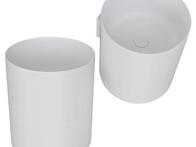 Modern White Cylindrical Washbasins With Smooth Surface And Round Drainage Hole 3d model