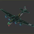 Dark Airplane Model with Four Propellers US Insignia Red Stripe on Gray Background