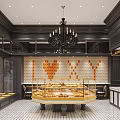 Luxury Dessert Shop Interior With Display Cases Chandelier Seating And Tile Floor