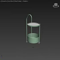 Two Light Green And White Rolling Carts With Round Shelves And Storage Baskets