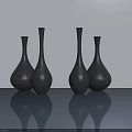 Modern Hinged Door With Black Vases On Gray Table And Reflections 3d model