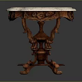 Classic Marble Tabletop With Intricate Carved Wooden Base And Vintage Design