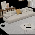 Modern Living Room Sofa And Coffee Table Set With Yellow Cushions Ottoman And Large Windows