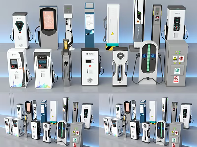 Public Charging Stations For Electric Vehicles With Modern Design And Various Types 3d model