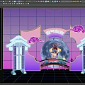Photo Check-in Spot With Purple Background Ancient Style Decor Moon Bridge And Fairy Blessing