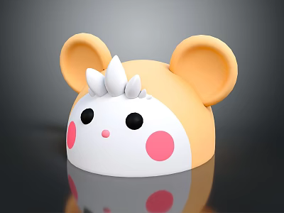 Cute Cartoon Style Hat With Yellow Mouse Ears White Horns And Pink Cheeks 3d model