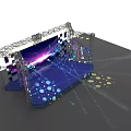 Stage Truss Lighting System With Purple Blue Light Effects And Backdrop