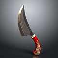 Decorative Knife With Ornate Engraved Blade And Red Handle Golden Floral Designs