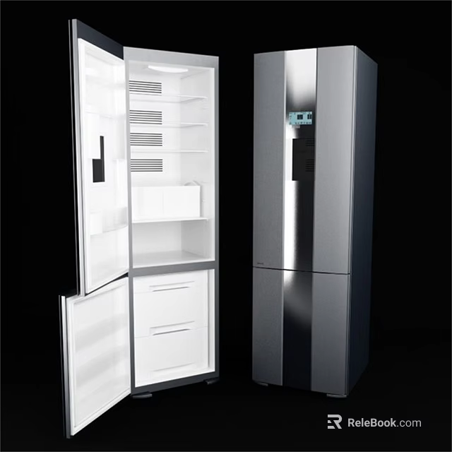 Modern Stainless Steel Double Door Refrigerator Freezer For Home Kitchen With Spacious Storage 3d model 