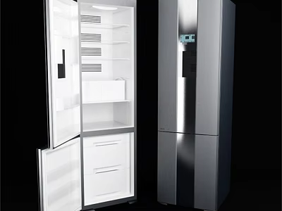 Modern Stainless Steel Double Door Refrigerator Freezer For Home Kitchen With Spacious Storage 3d model