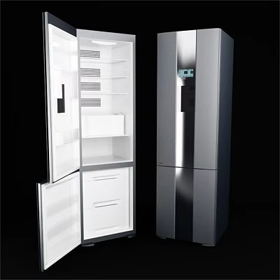 Modern Stainless Steel Double Door Refrigerator Freezer For Home Kitchen With Spacious Storage 3d model