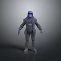 Police Weapon 3D Model Featuring Blue Helmet And Gray Protective Gear