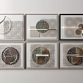 Modern Geometric Wall Art With Circular Square Patterns And Mesh Textures In Neutral Tones 3d model