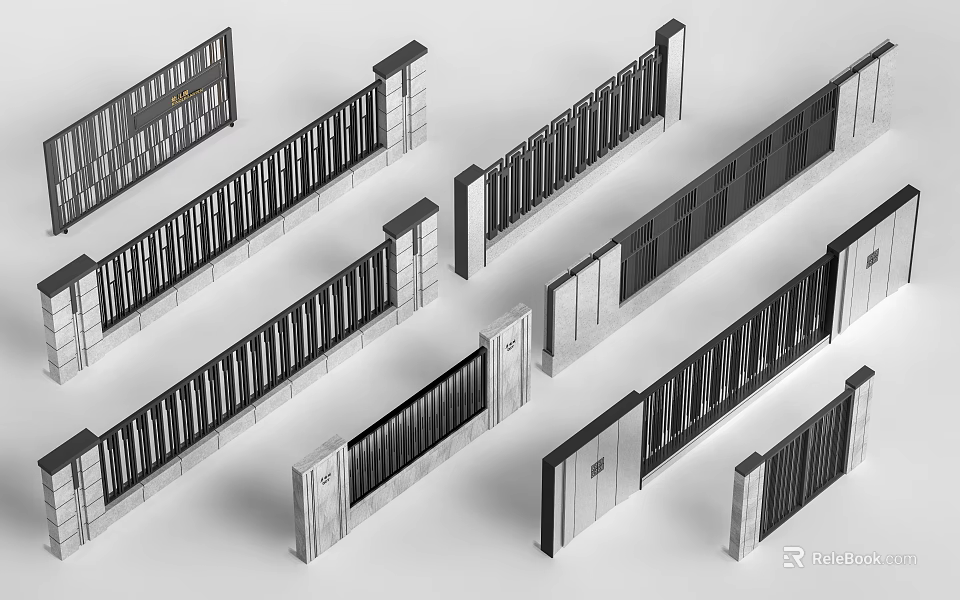 Modern Building Facade Design With Metal Railings And Stone Structures 3d model