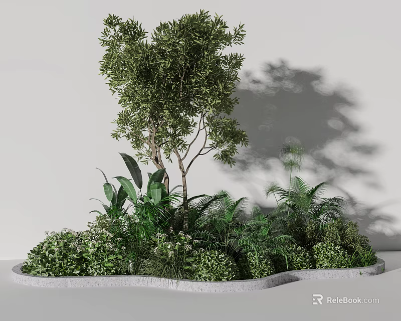 Lush Green Garden Plants Featuring Diverse Foliage Shrubs Ferns And Stone Planter 3d model 