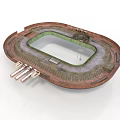 Stadium 3D Model With Running Track Grandstand And Green Central Field