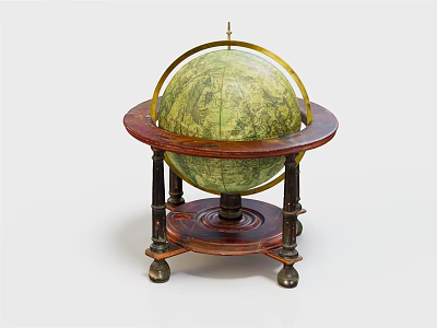 Vintage Globe With Wooden Base And Metal Stand For Decorative 3d model