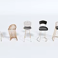 Modern Bar Stools with Metal Frames and Black Seats in Various Designs 3d model