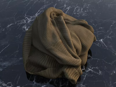 Soft Brown Knitted Sweater Lying On Dark Marble Textured Surface 3d model