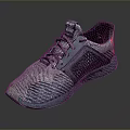Modern Knit Sneakers With Gray Blue Upper Purple Laces Red Accents And Textured Sole Design