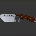 Tactical Weapon Knife With Silver Blade Wooden Handle And Metal Rivets On Gray Background