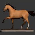 Brown Horse Model With Black Mane Tail And Raised Front Leg On Wooden Base