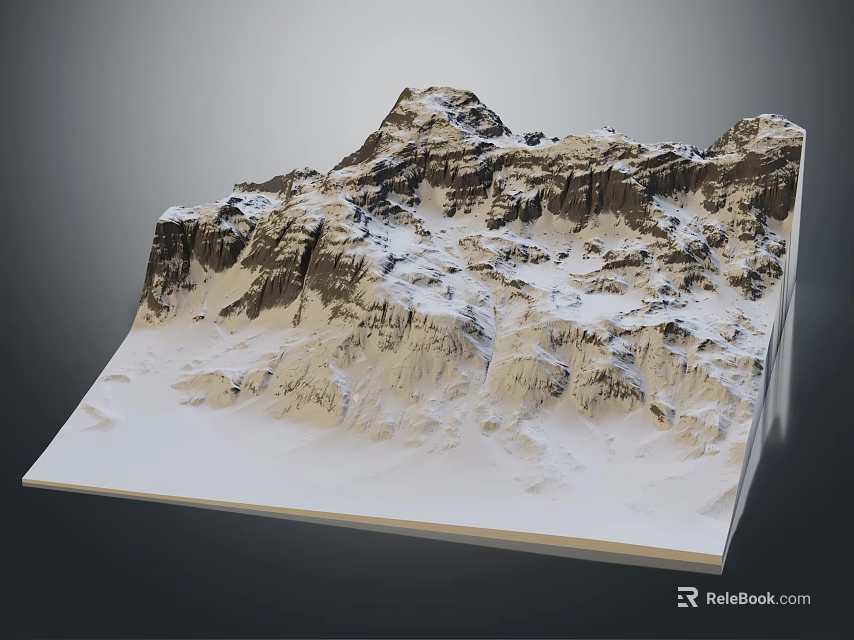 Garden Landscape Rockery Design With Snow Covered Rock Texture And White Platform 3d model 