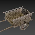 Old Fashioned Wooden Cart With Large Wheel And Rustic Wooden Structure