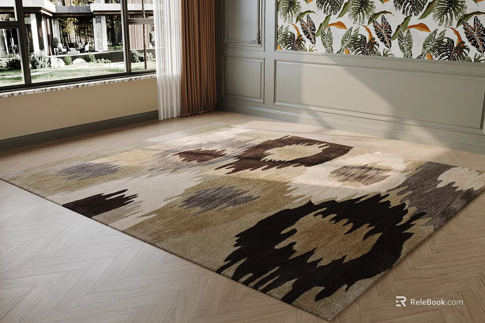 Square Area Rug With Abstract Geometric Patterns In Modern Living Room 3d model 
