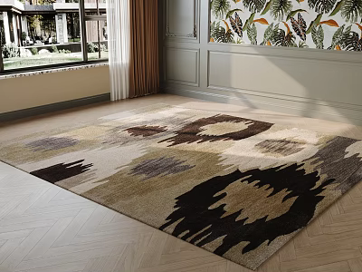 Square Area Rug With Abstract Geometric Patterns In Modern Living Room 3d model