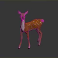 Cute Fawn With Orange Body White Belly And Spots Standing On Dark Background With Reflection