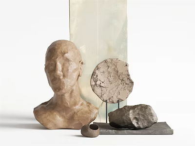 Artistic Sculpture Carving Collection With Head Circular Stone And Decorative Platform 3d model