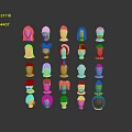 Collection of Multiple Cartoon Character Heads With Various Hairstyles And Hats