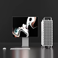 Modern Desktop Computer Setup With Monitor Abstract Pattern Keyboard Mouse And White Grid Tower