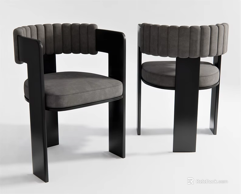 Modern Dining Chairs With Gray Upholstered Seats And Black Frame Design 3d model 