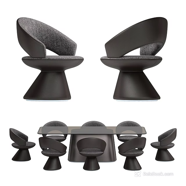 Contemporary Dining Table and Chairs Set Featuring Curved Backrests and Round Bases 3d model 