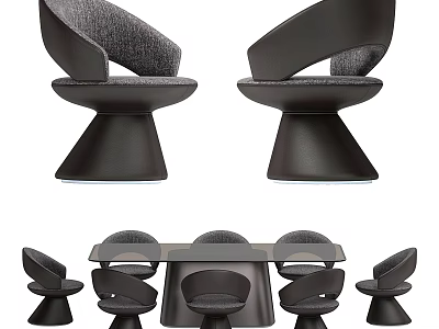 Contemporary Dining Table and Chairs Set Featuring Curved Backrests and Round Bases 3d model