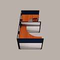 Modern Partitioned Office Desk With Wooden Desktop Drawer Cabinets And Blue White Partitions